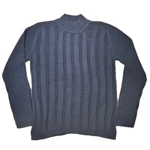 ILLIG Ribbed Knit Mock Neck Sweater Mens XL Blue Cotton Acrylic‎ Pullover
